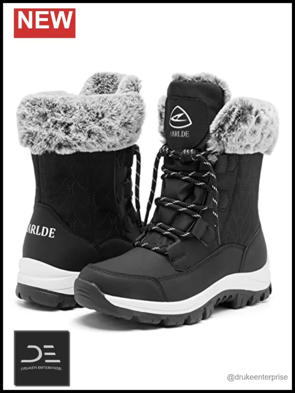 Women's Waterproof Mid-Calf Winter Snow Boots Rubber Sole Lace Up Fur Lined
